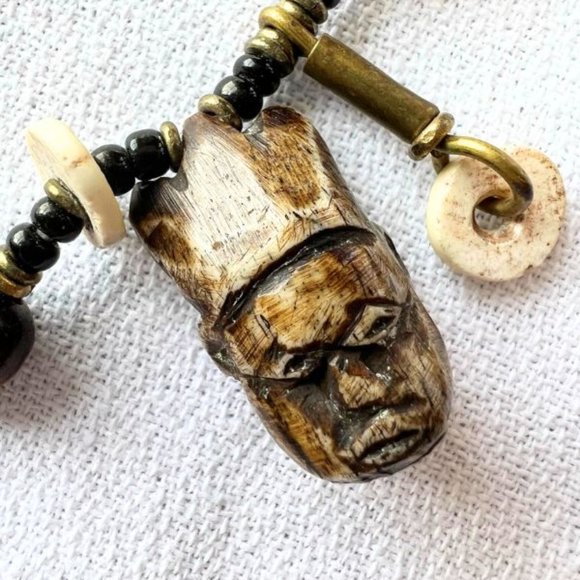 Vintage Handmade Brass, Bead, and Shell Necklace - Picture 5 of 9